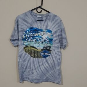 Harley-Davidson Tie Dye T Shirt Hurricane Alley Rally Blue Grey Biker Unisex L